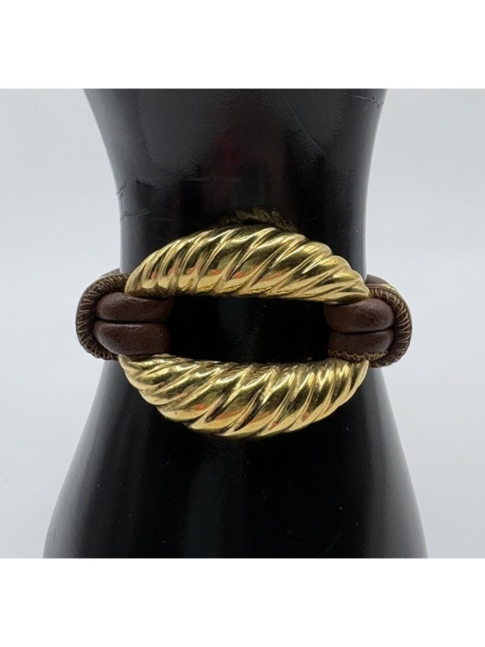 Milor Italy Bronze Gold Tone Brown Tan Leather Bracelet